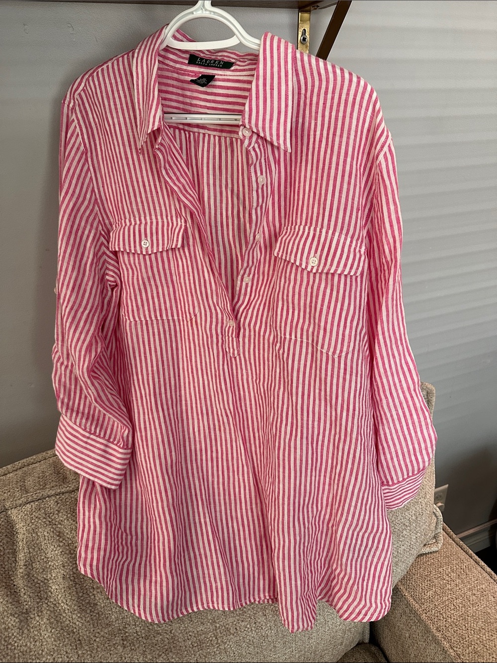 Ralph Lauren Pink and White Striped 100% Linen Tunic